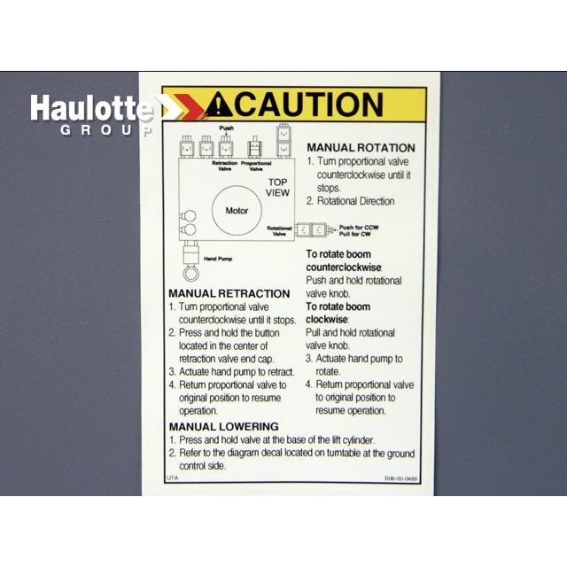 B06-00-0489 Decal-Caution-Emer Retrct Vlv | Genuine Haulotte