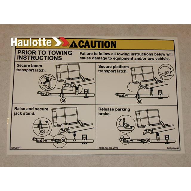 B06-00-0493 Decal-Caution-Latch/Jack/Brake | Genuine Haulotte
