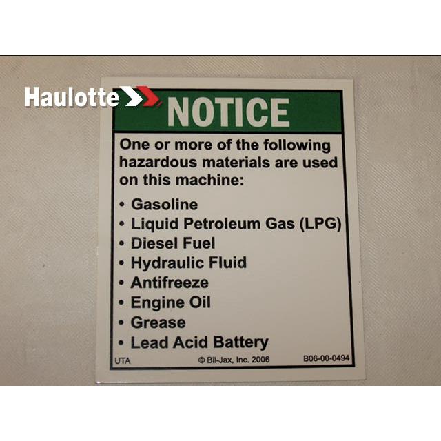 B06-00-0494 Decal-Notice-Contains Hazardous Material | Genuine Haulotte