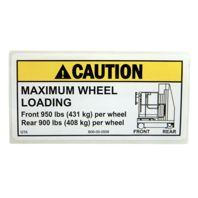 B06-00-0509 Decal-Max Wheel Load-Esp 19, 4X2, Safety Ylw&Blk, Vinyl, Ol | Genuine Haulotte