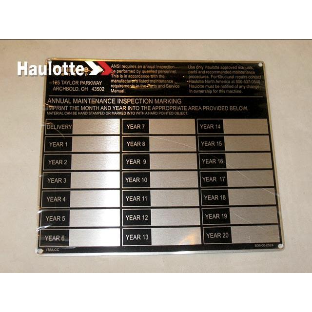 B06-00-0524 4 Corner Holes 3M9472 .025 Anod Alum Plate-Annual Insp-6.25X5.5 | Genuine Haulotte