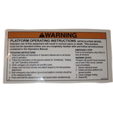 B06-00-0534 Decal-Warning-Platform Operation-Articulating-7.5 X 3.5, Safety Orange And Black | Genuine Haulotte