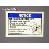 B06-00-0581 Decal-Notice-Brake Release-X-Booms | Genuine Haulotte