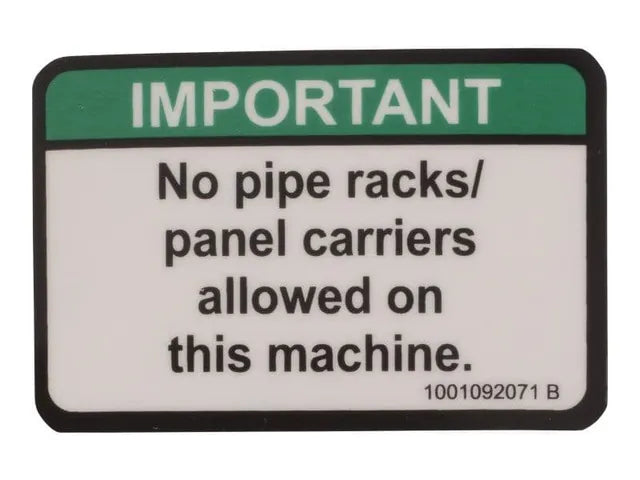 1001092071 NO PIPE RACKS ALLOWED DECAL | JLG
