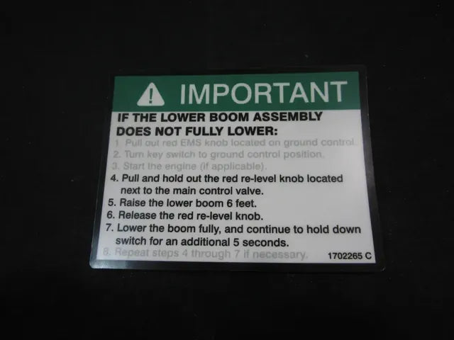 1702265 IMPORTANT-MANUAL DESCENT DECAL | JLG
