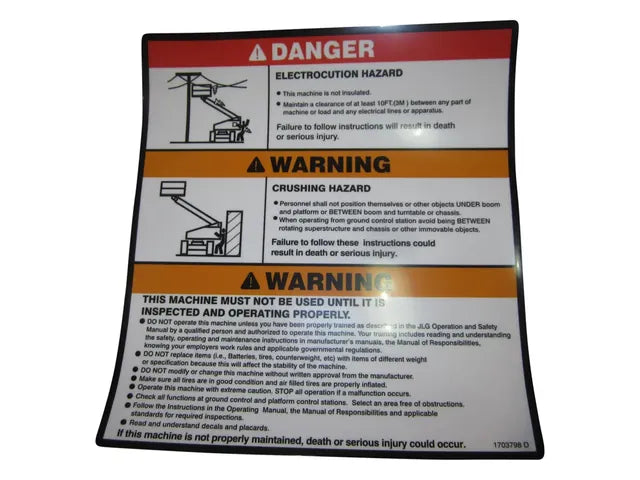 1703798 WARNING/DANGER MTB DECAL | JLG