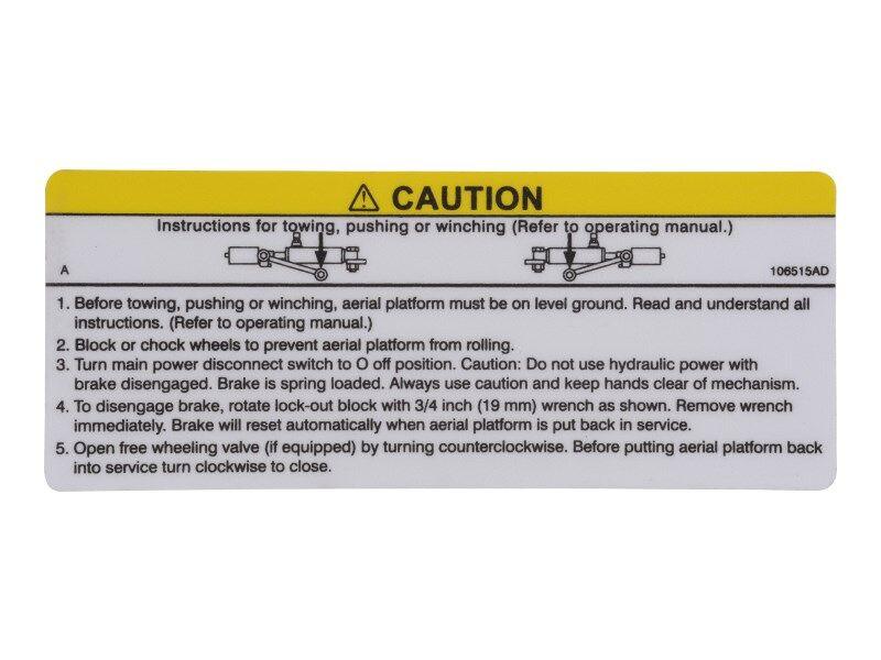 106515 Label, VL, Caution Brake | Genuine Skyjack