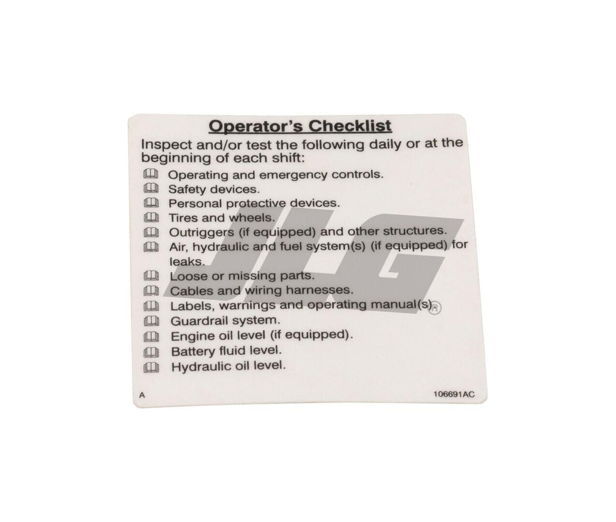 106691 Decal, Checklist | Skyjack