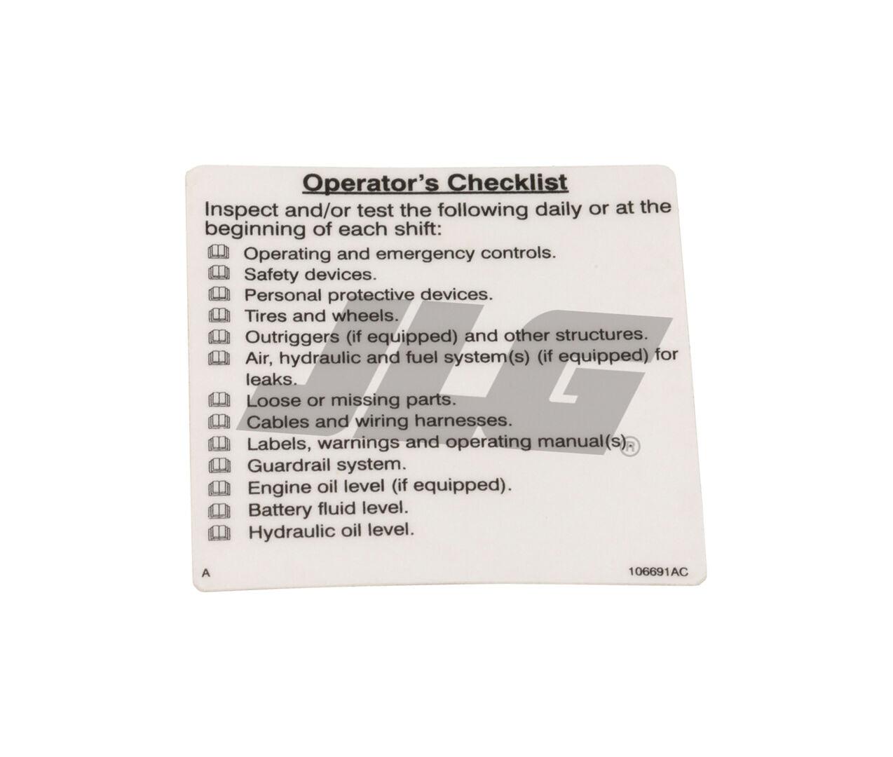 106691 Checklist Decal | Skyjack