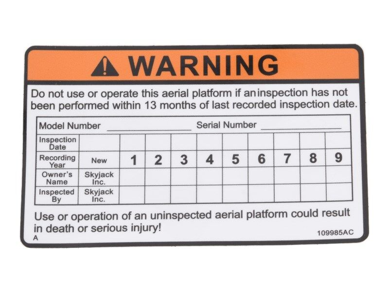 109985 No Inspection Decal | Skyjack